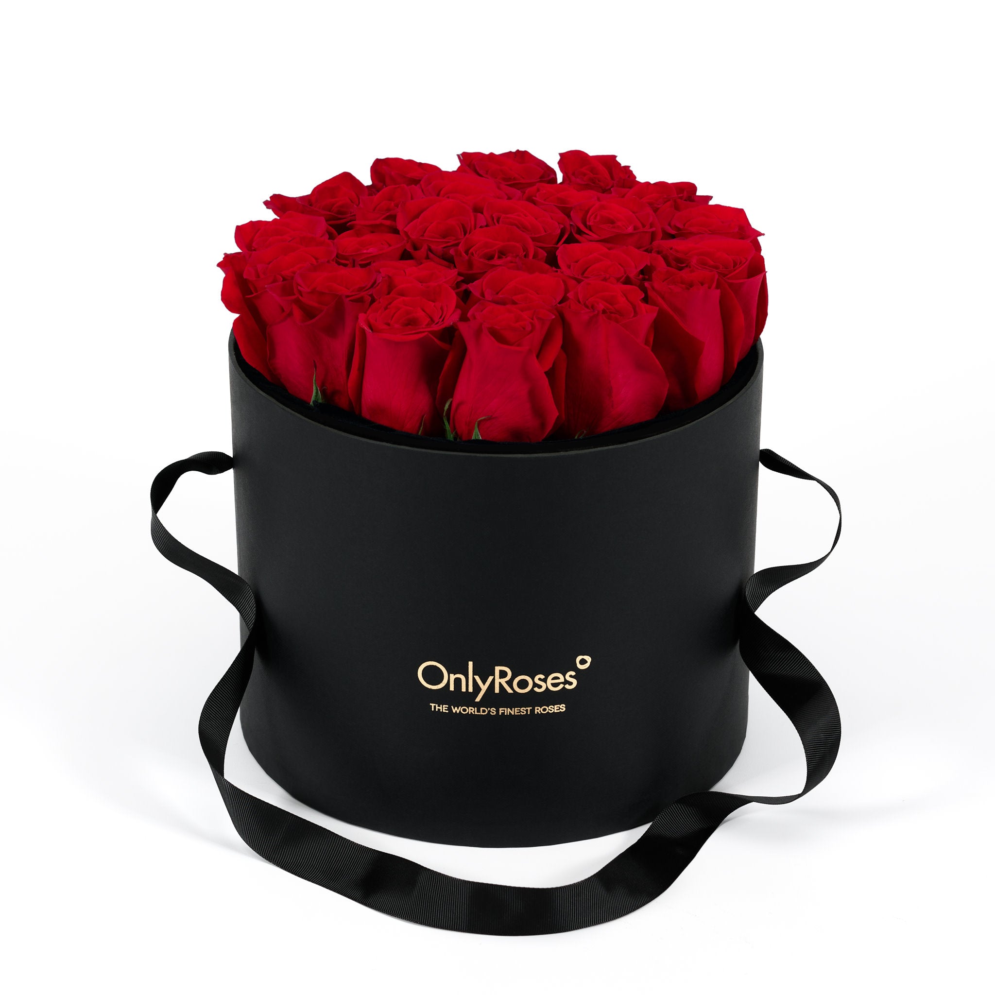 Black box with red roses and 'Only Roses' branding on a white background