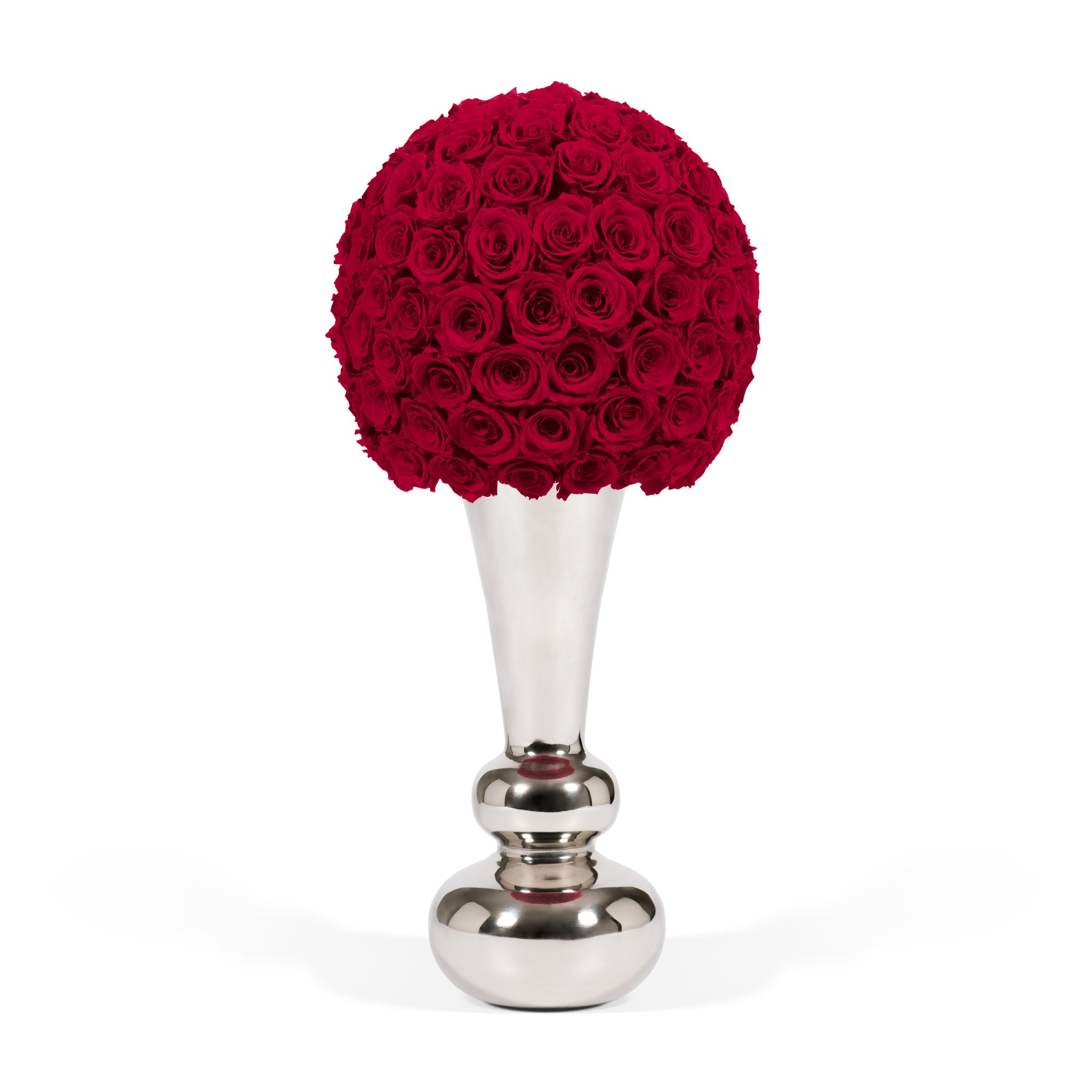 Decorative vase with red rose ball on a white background