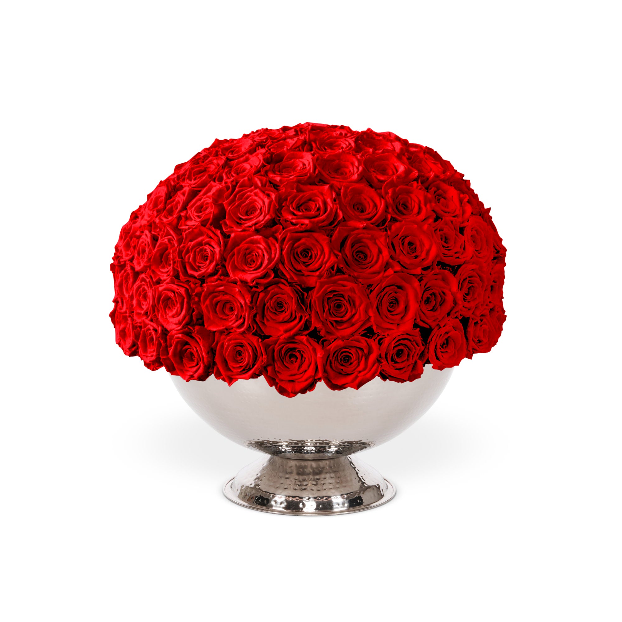 Bouquet of red roses in a white vase on a white background