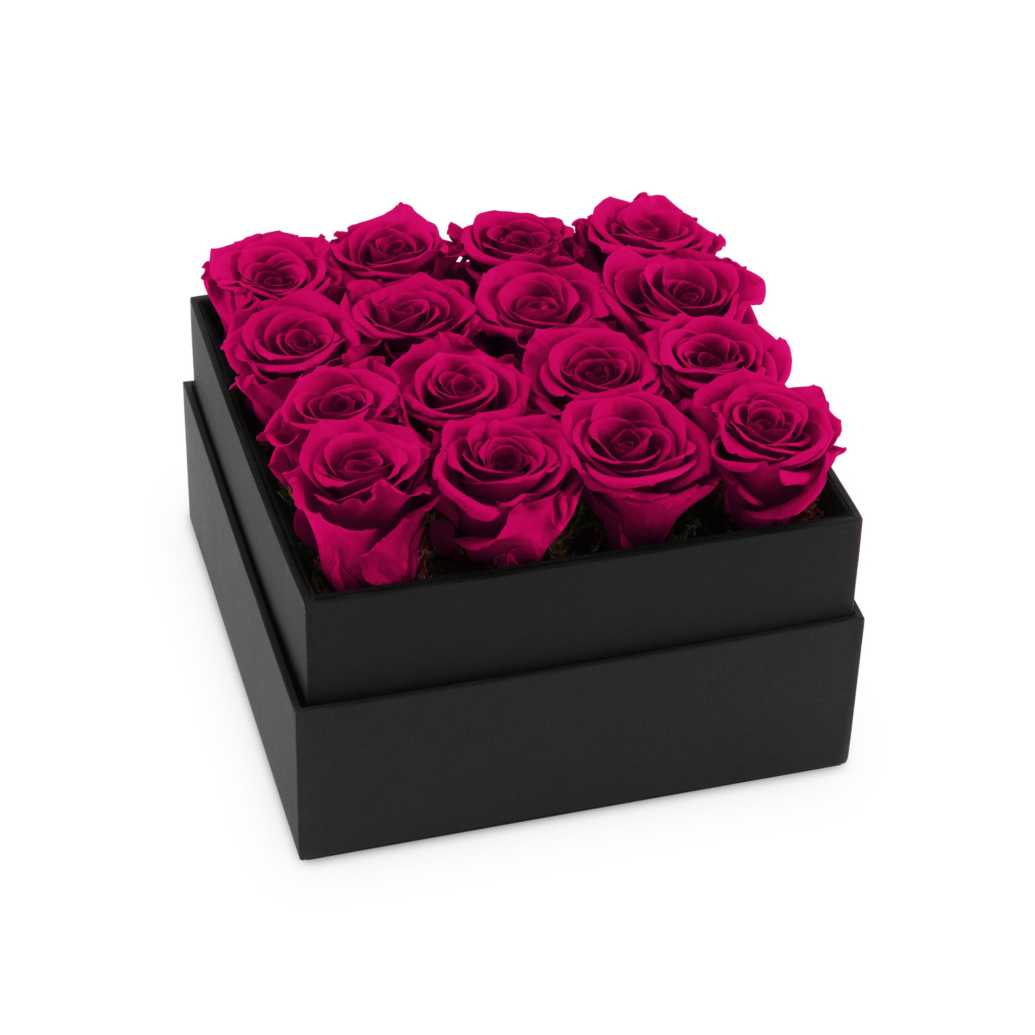 Black box with pink roses on a white background
