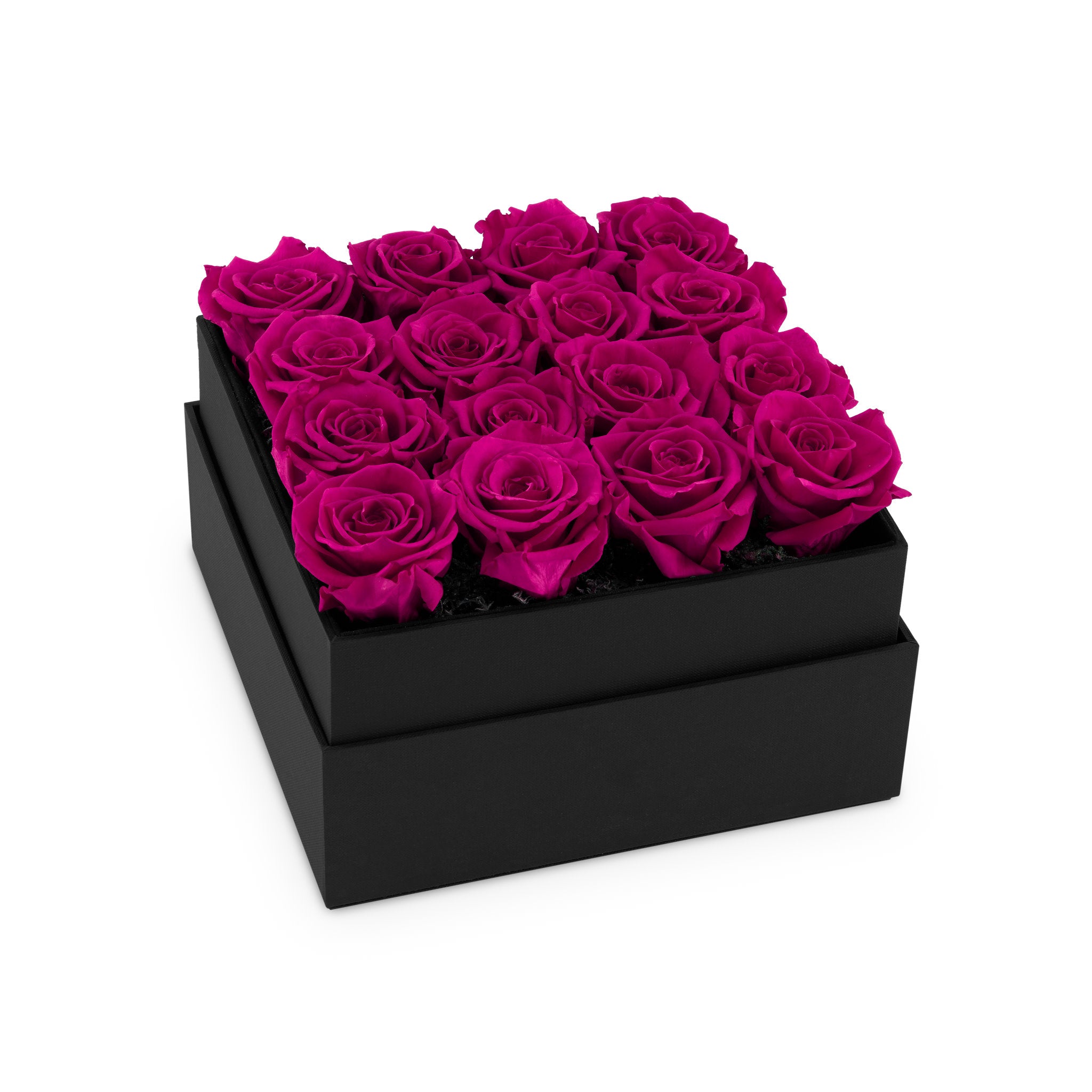 Black box with pink roses on a white background
