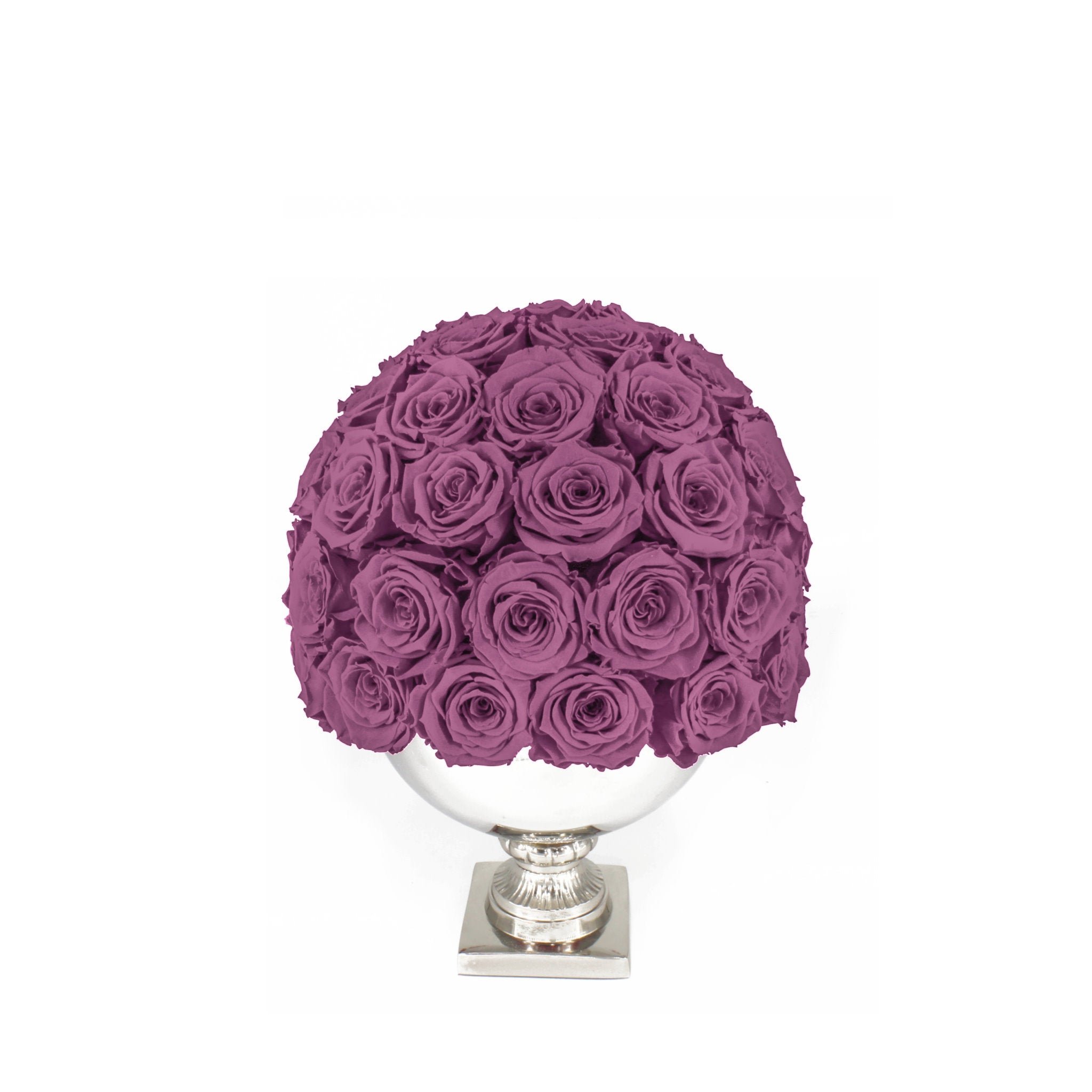 Purple rose ball in a white vase on a white background