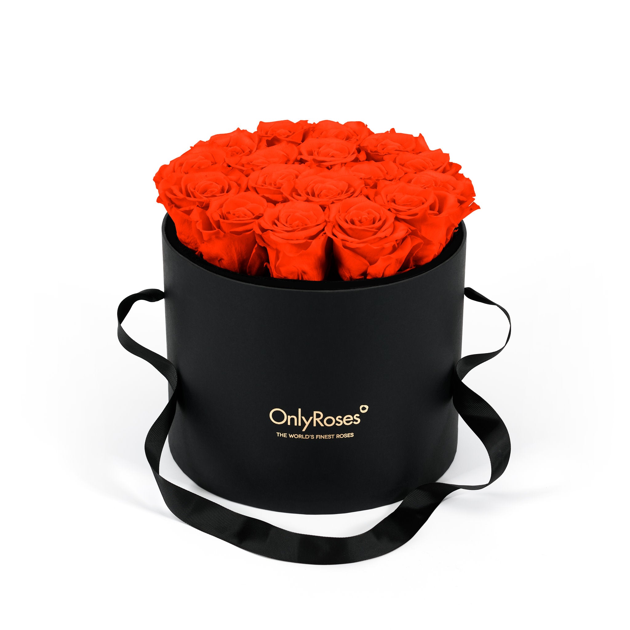 Black box with red roses and 'Only Roses' logo on a white background