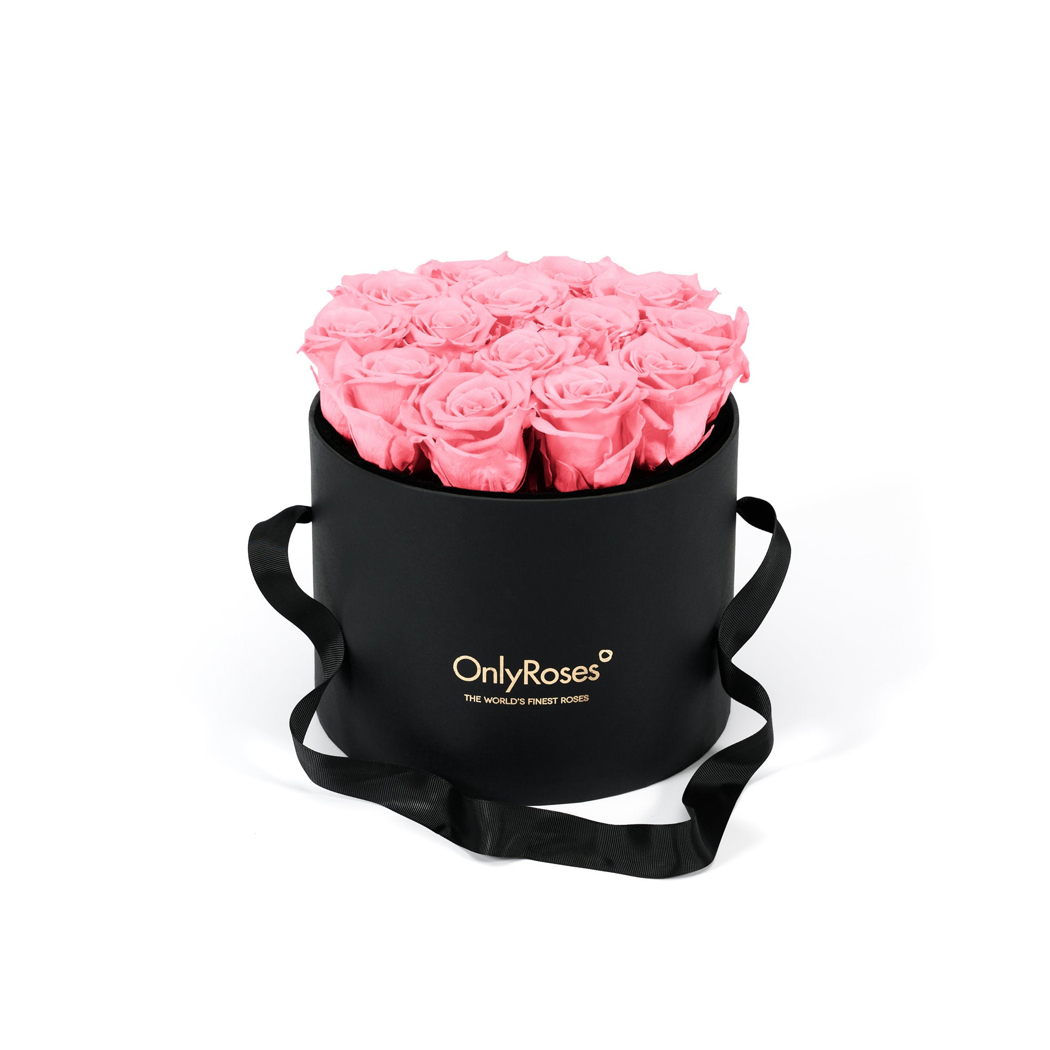Black box with pink roses and 'Only Roses' branding on a white background