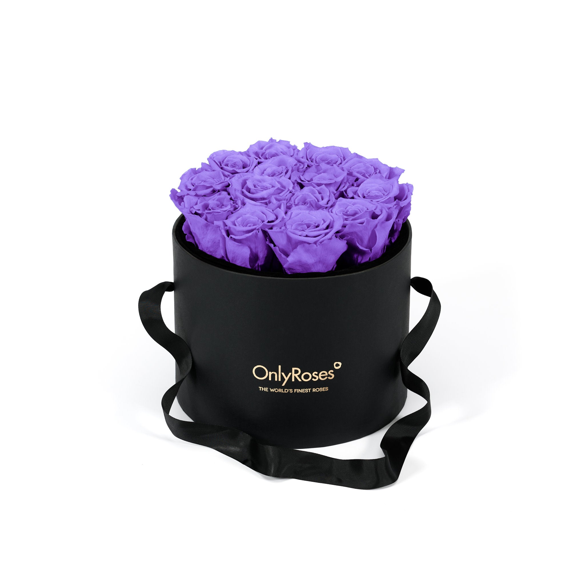 Black box with purple roses and 'Only Roses' branding on a white background