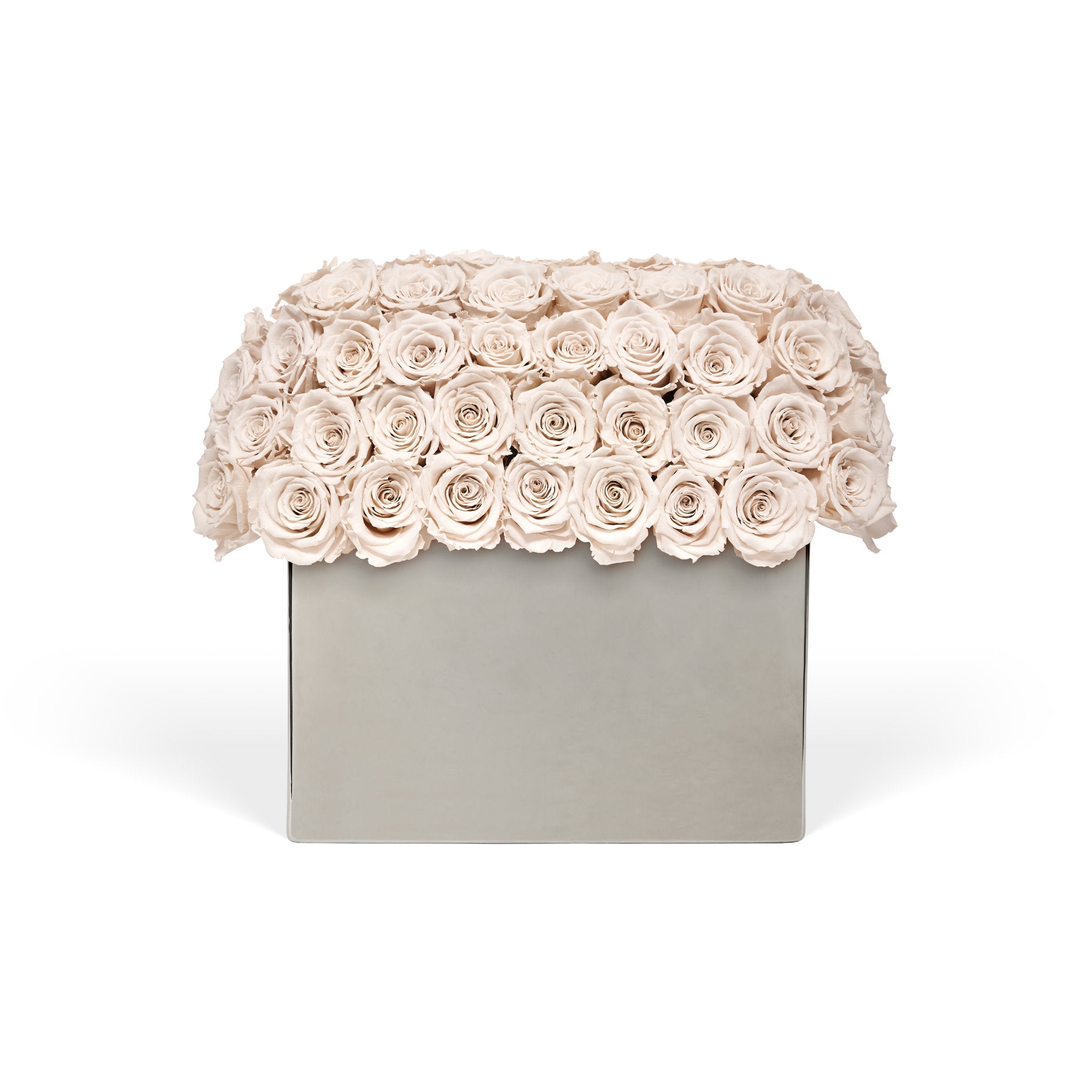 Floral arrangement in a box on a white background