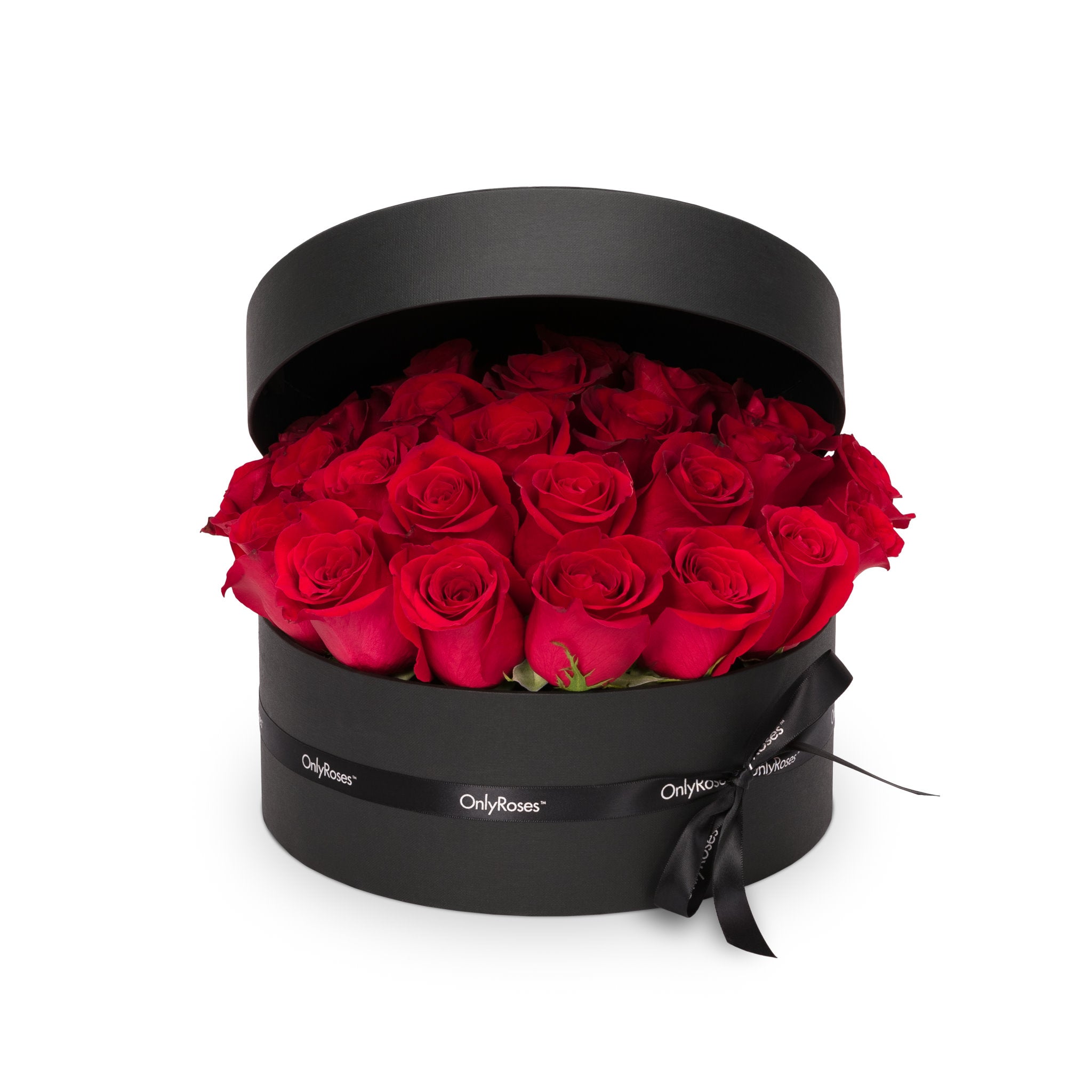 Black box with red roses and 'OnlyRoses' branding on a white background