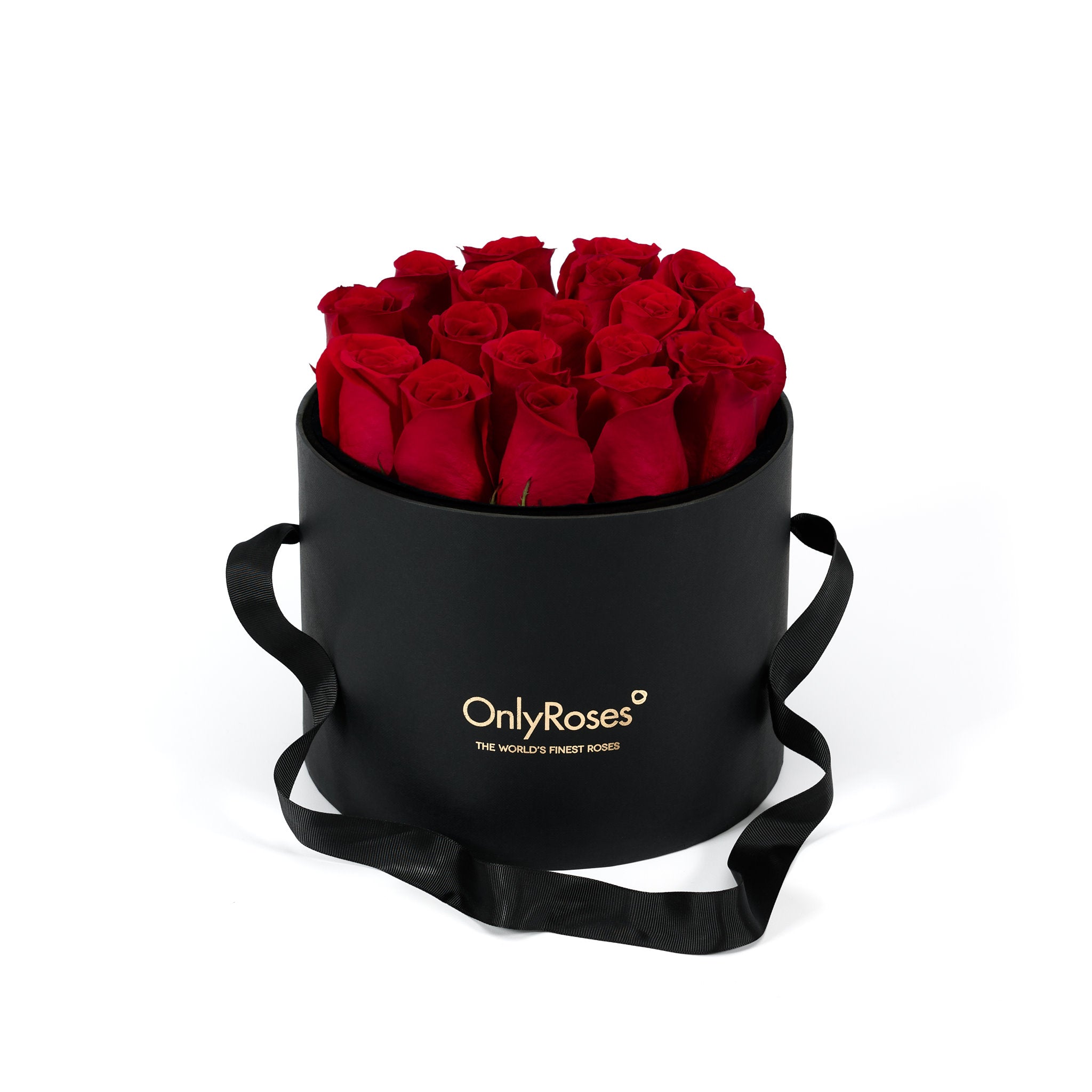 Black box with red roses and 'Only Roses' branding on a white background