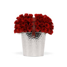 Silver bucket with red roses on a white background