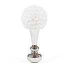 Decorative object with white spherical top and silver base on a white background