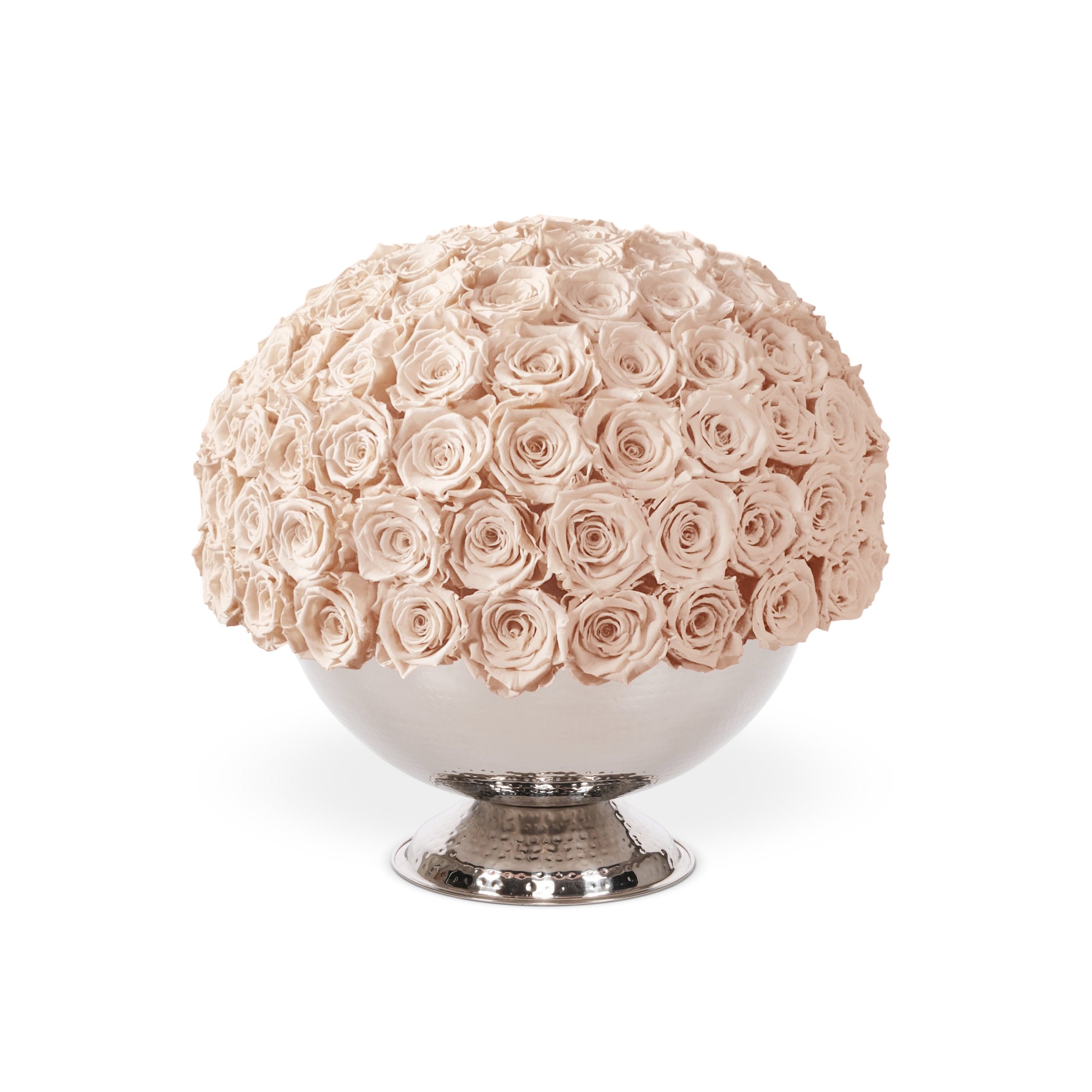 Decorative sphere made of pink roses on a white background