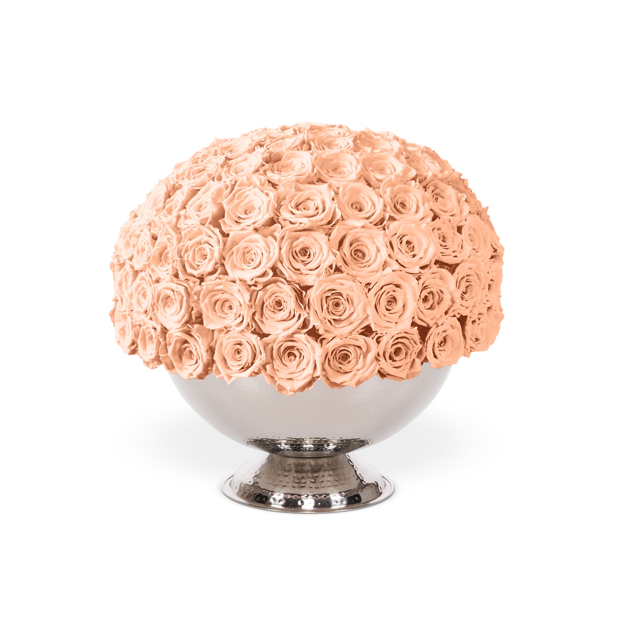 Bouquet of peach roses in a white vase on a white background