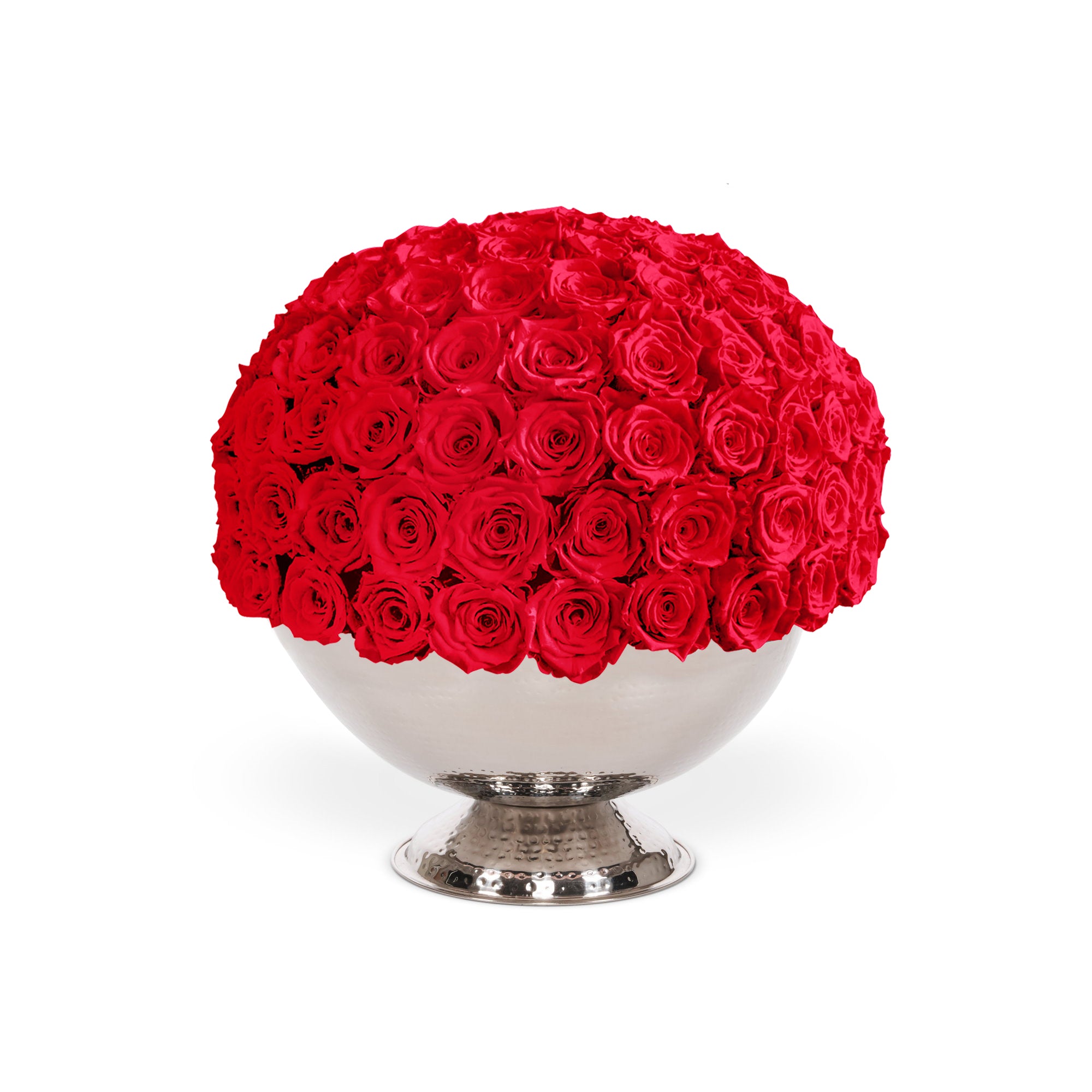 Bouquet of red roses in a white vase on a white background