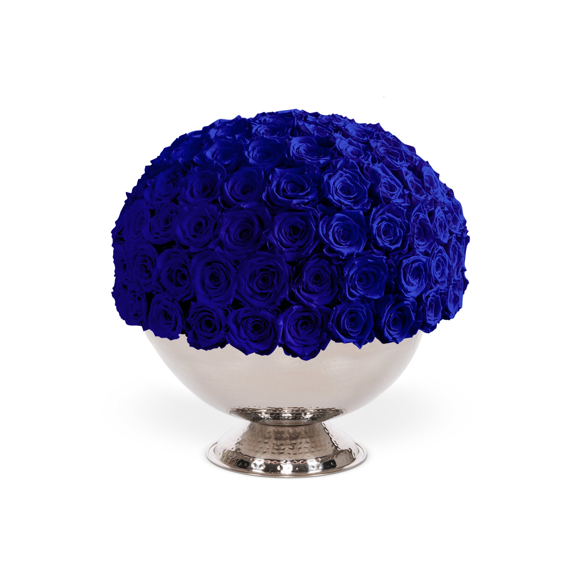Bouquet of blue roses in a white vase on a white background