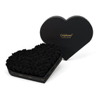 Heart-shaped black rose box with 'Only Roses' branding on a white background