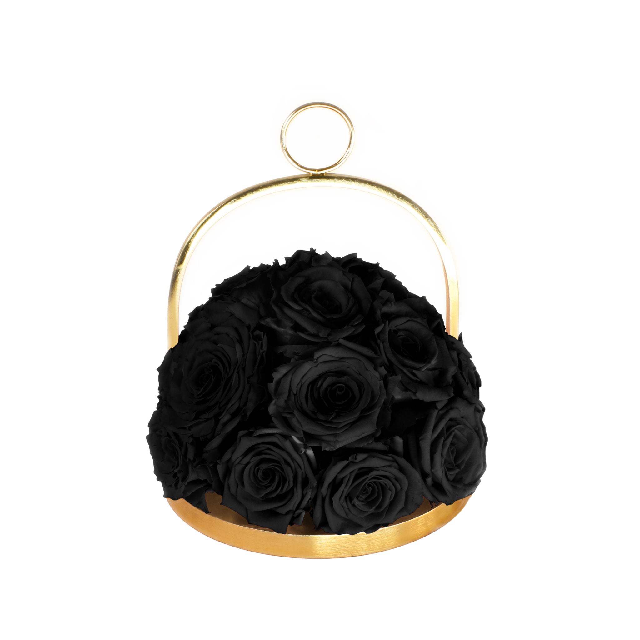 Gold hoop with black roses on a white background