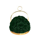 Gold circular holder with green roses on a white background