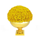 Gold vase with yellow roses on a white background