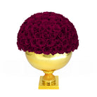 Bouquet of red roses in a gold vase on a white background