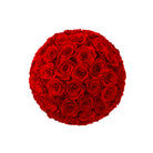 Round bouquet of red roses on a white background