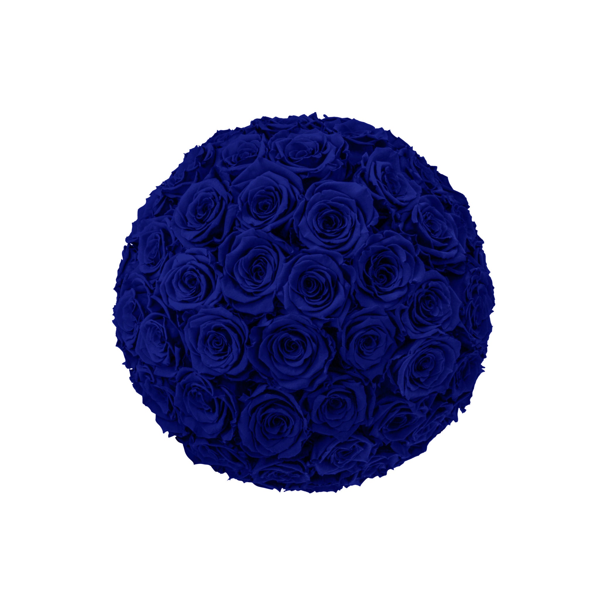 Round bouquet of blue roses on a white background