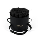 Black round box with black roses and 'Only Roses' logo on a white background