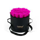 Black round box with pink roses and 'Only Roses' logo on a white background