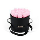 Black round box with pink roses and 'Only Roses' logo on a white background