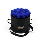 Black box with blue roses and 'Only Roses' logo on a white background