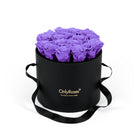 Black box with purple roses and 'Only Roses' logo on a white background