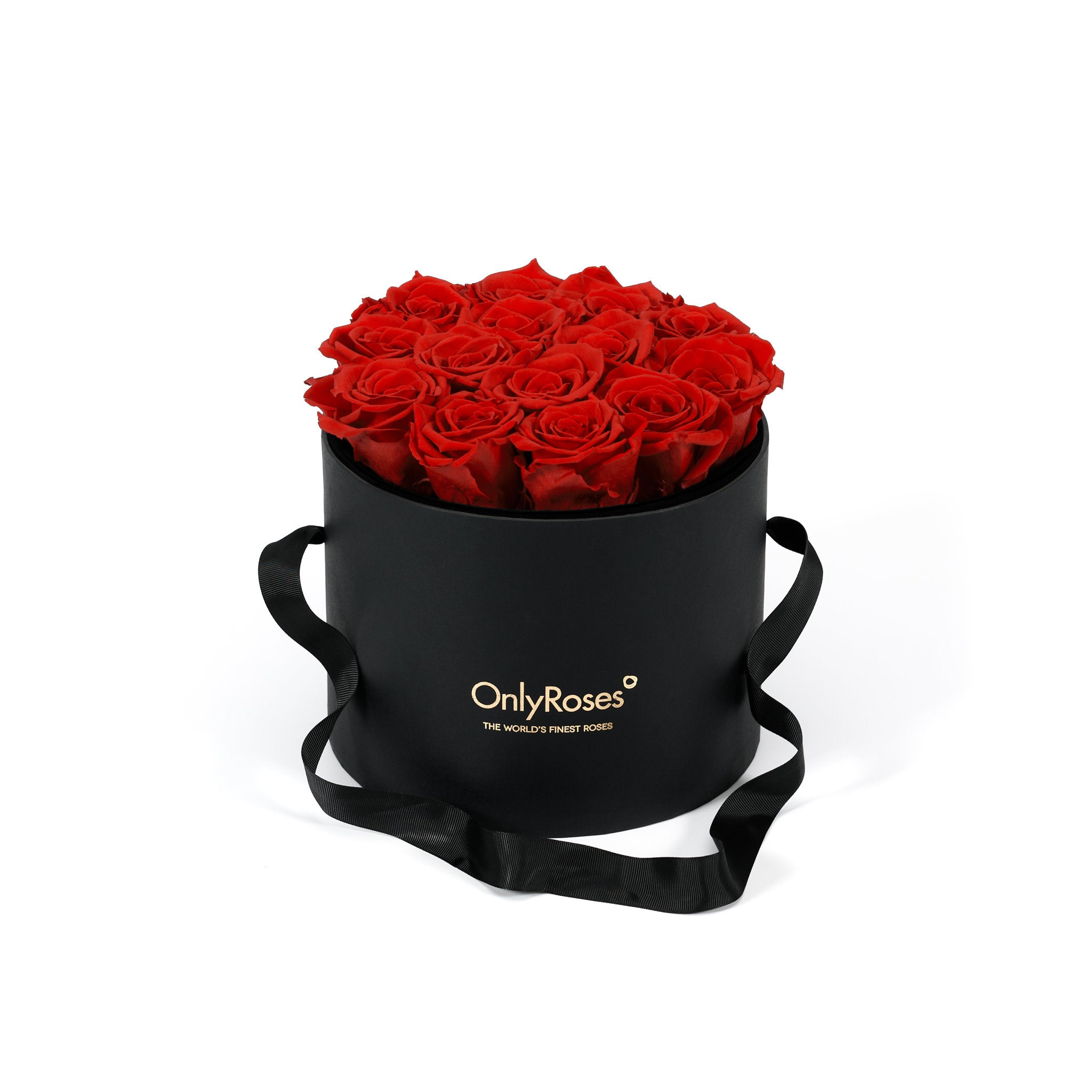 Black box with red roses and 'Only Roses' branding on a white background