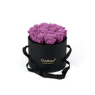 Black box with purple roses and 'Only Roses' branding on a white background