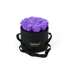 Black box with purple roses and 'Only Roses' branding on a white background